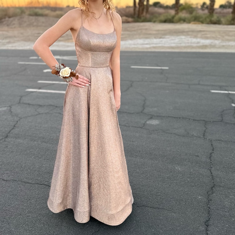 Elegant Gold Prom Dress - Picture 4 of 10